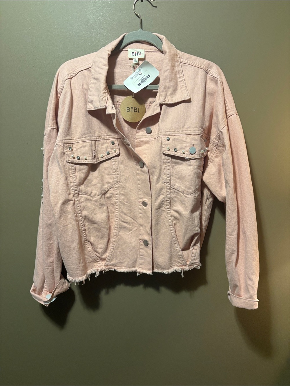 BiBi Light Pink Denim Jacket with Stud Accents